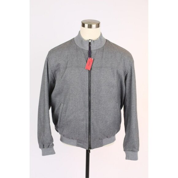$2995 Isaia Gray 'Techno Summer' Wool Bomber Jacket Reversible Sz 56/46 NWT